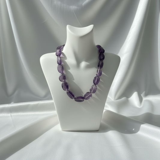 Amara Natural Amethyst Necklace handcrafted with genuine natural amethyst gemstones in polished freeform beads.