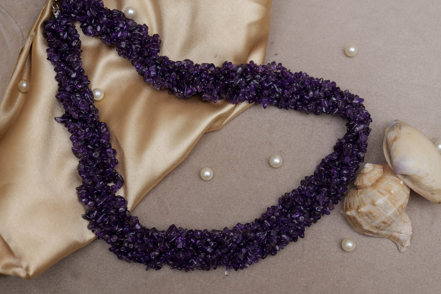 Purple real amethysl crystal necklace 