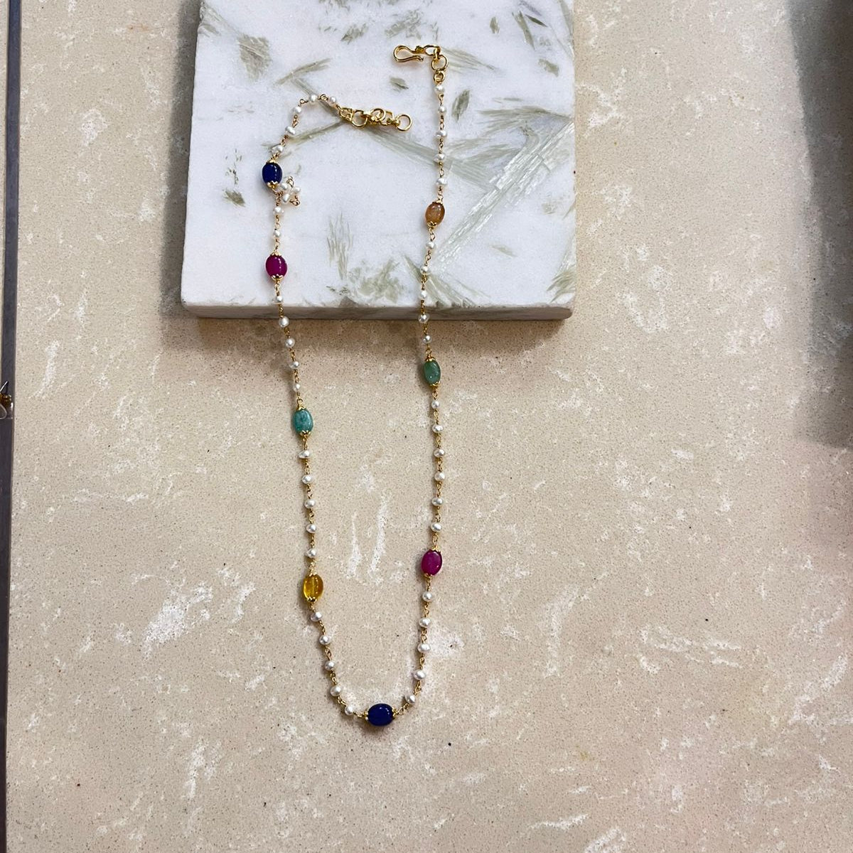 pearl Silver chain with gold polish