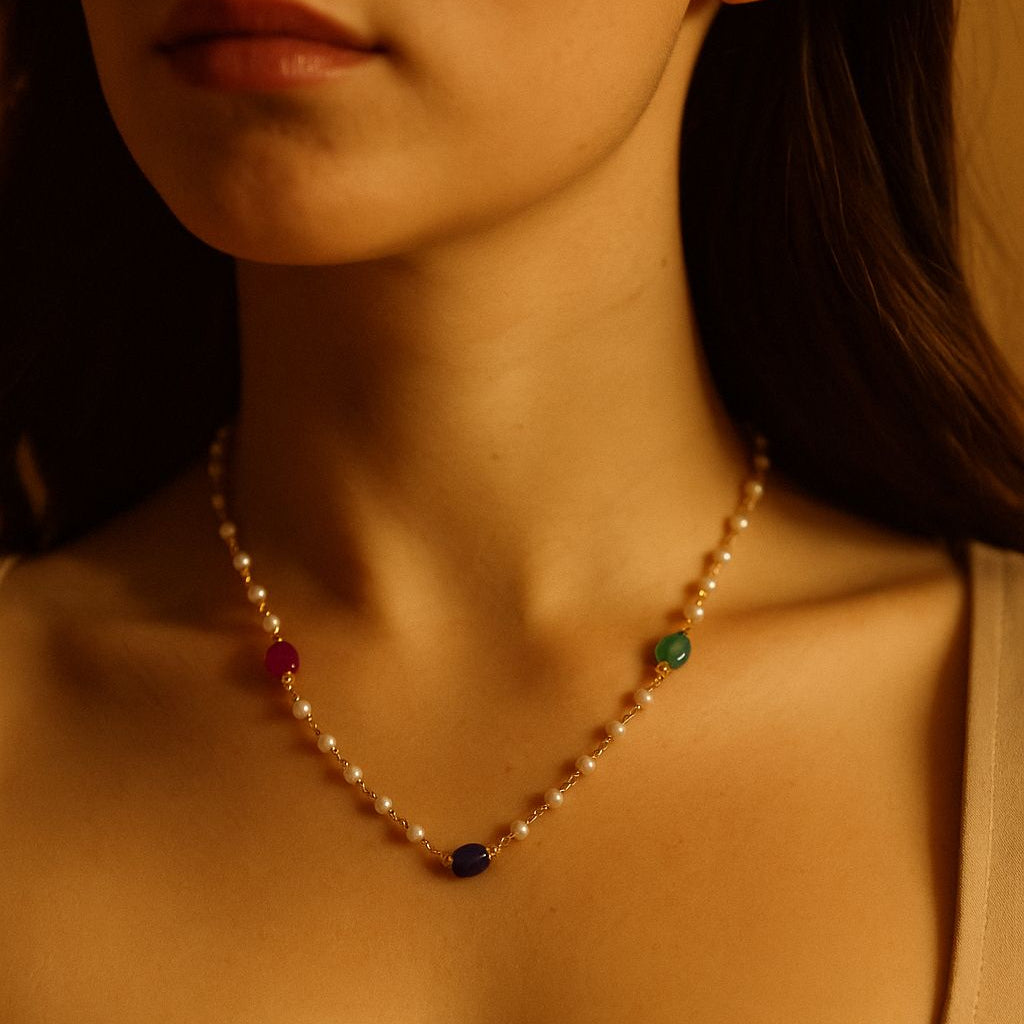 Real gemstone silver chain