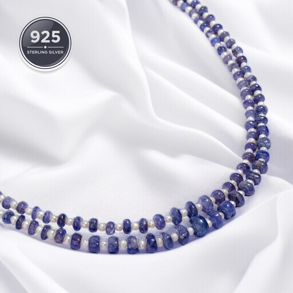 Natural Tanzanite stone and pearl Necklace Set