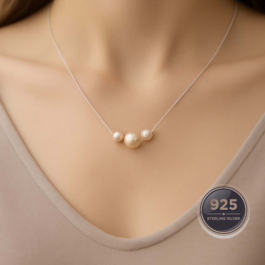 Real Pearl pendant in silver chain wit 3 graded 3 pearls