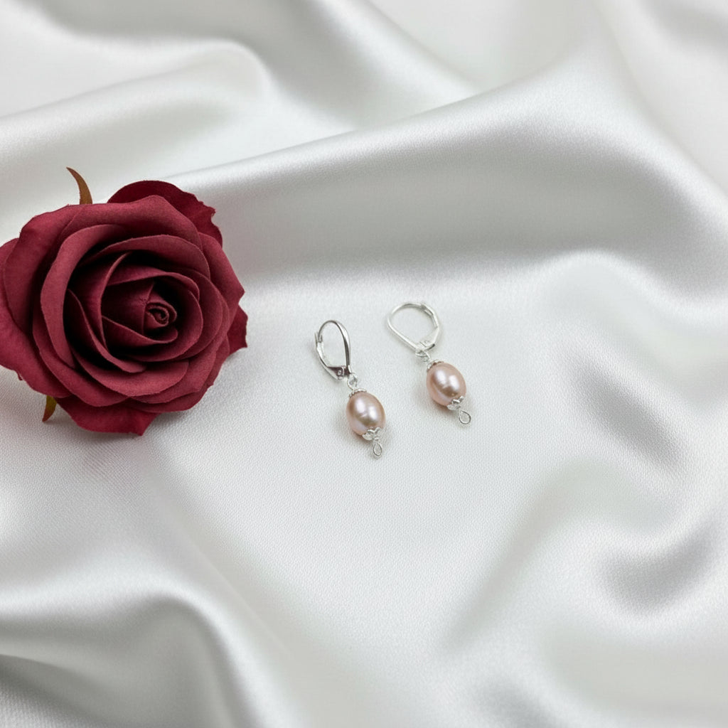 Pink Pearl Drop Silver Earrings