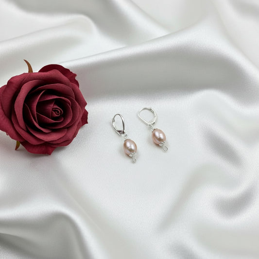 Pink Pearl Drop Silver Earrings