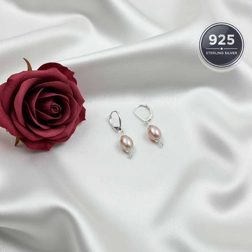 Pink Pearl drop earrings in 925 silver
