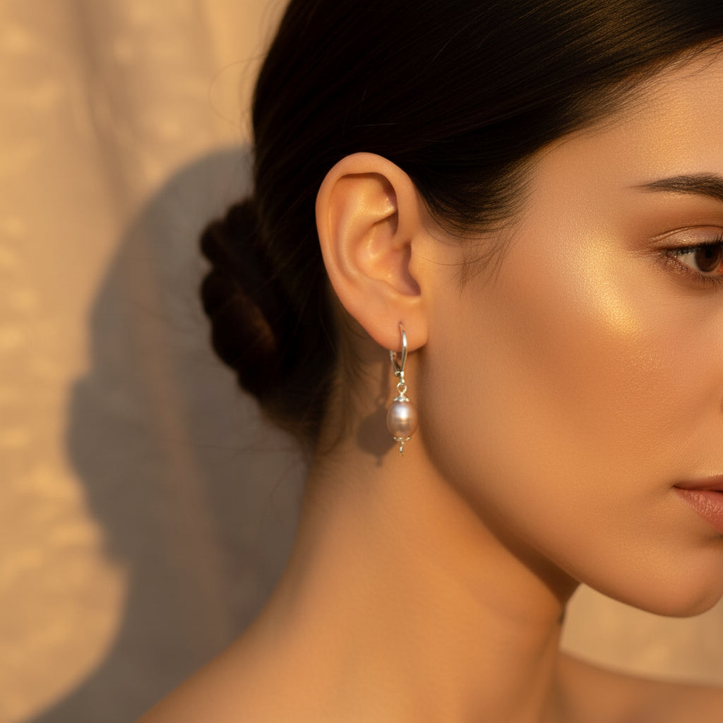 Pink Pearl drop earrings in 925 silver