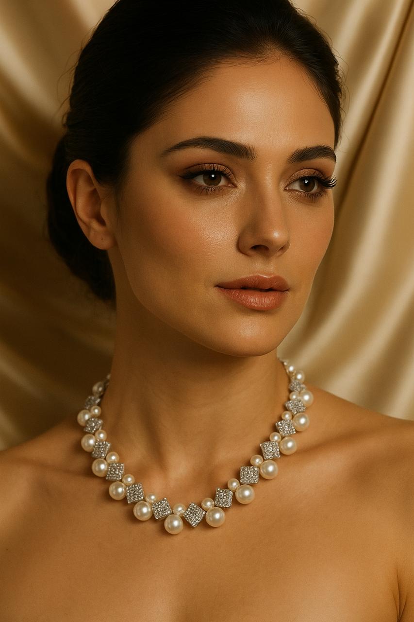 Diamond Pearl Necklace Set