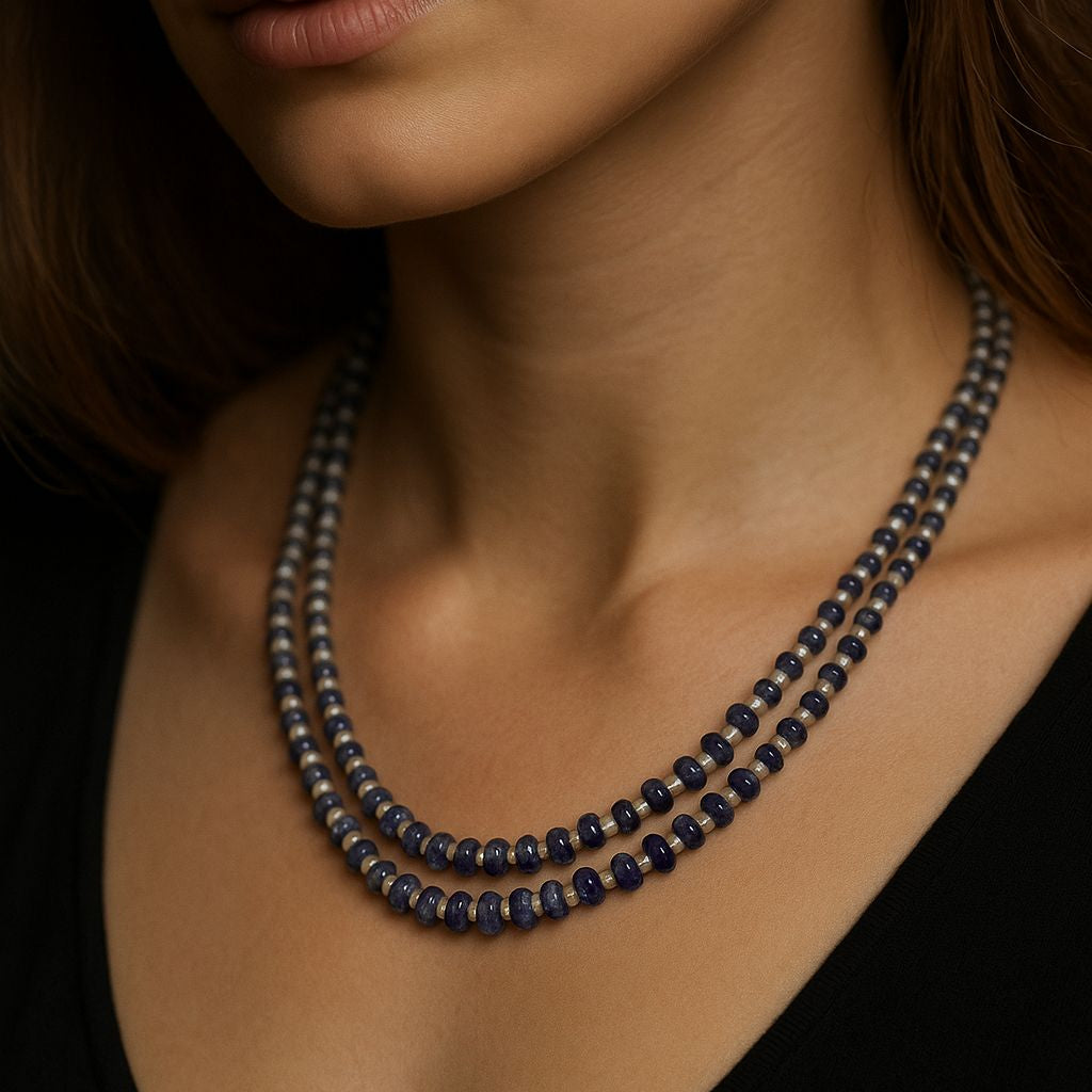 Natural blue gemstone tanzanite beaded necklace