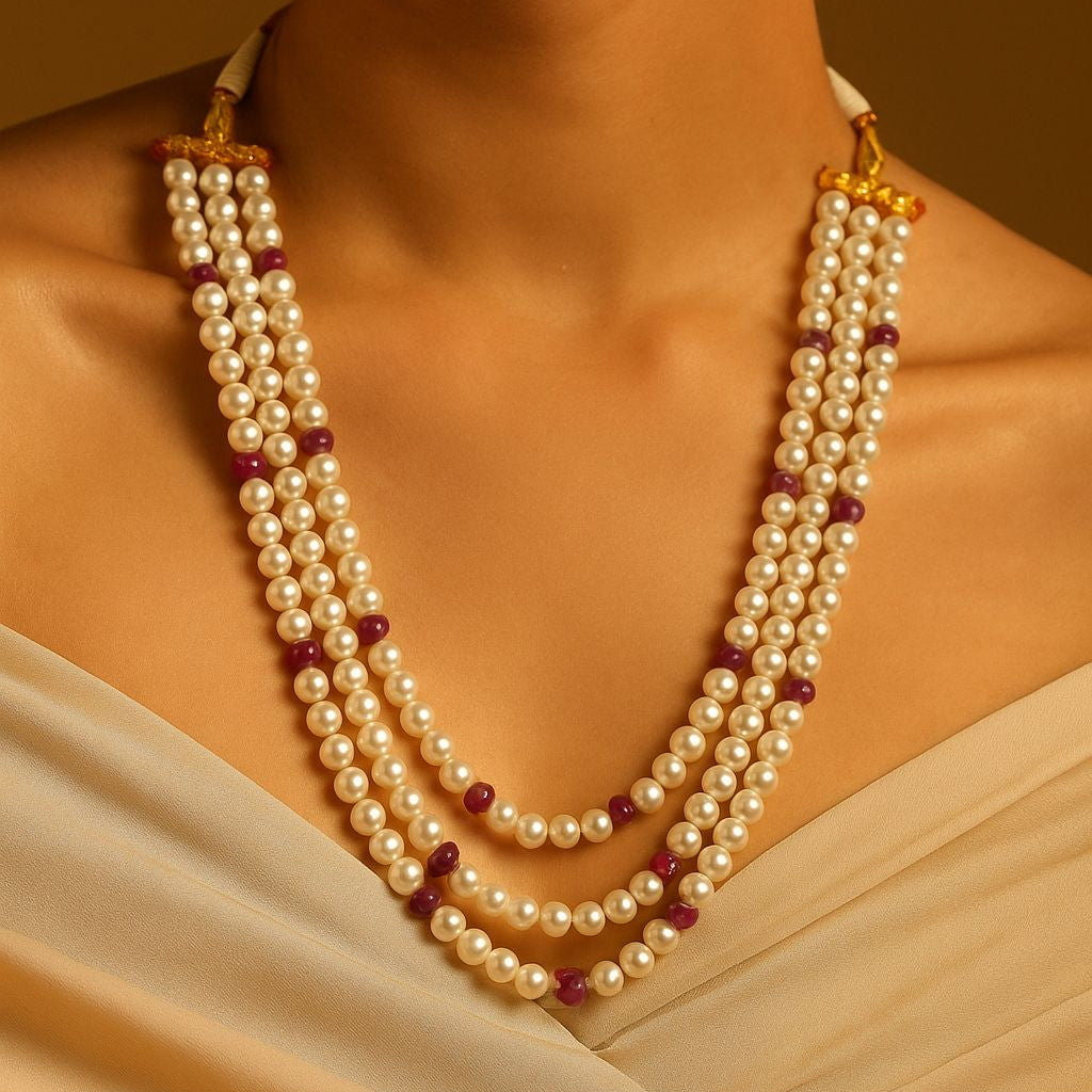 Real ruby pearl necklace