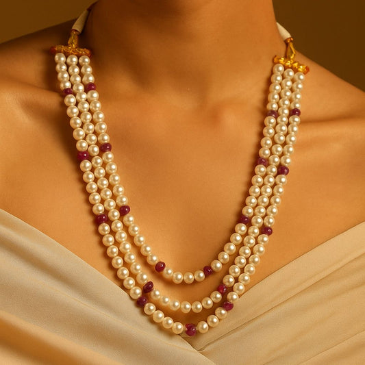 Real ruby pearl necklace