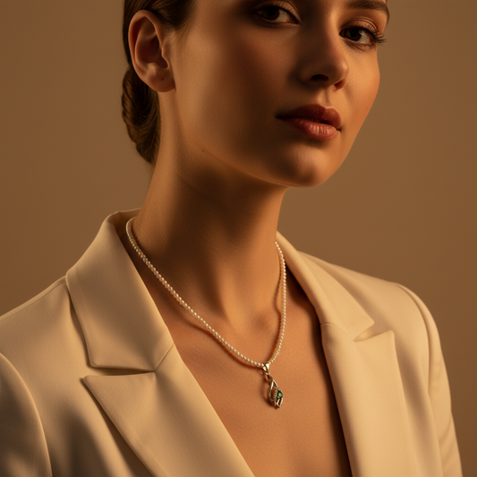 Emerald Silver Pearl Pendant