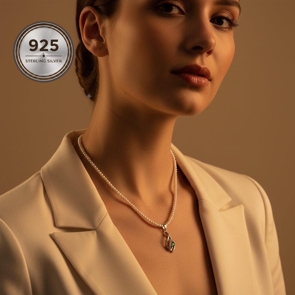 Emerald Silver Pearl Pendant