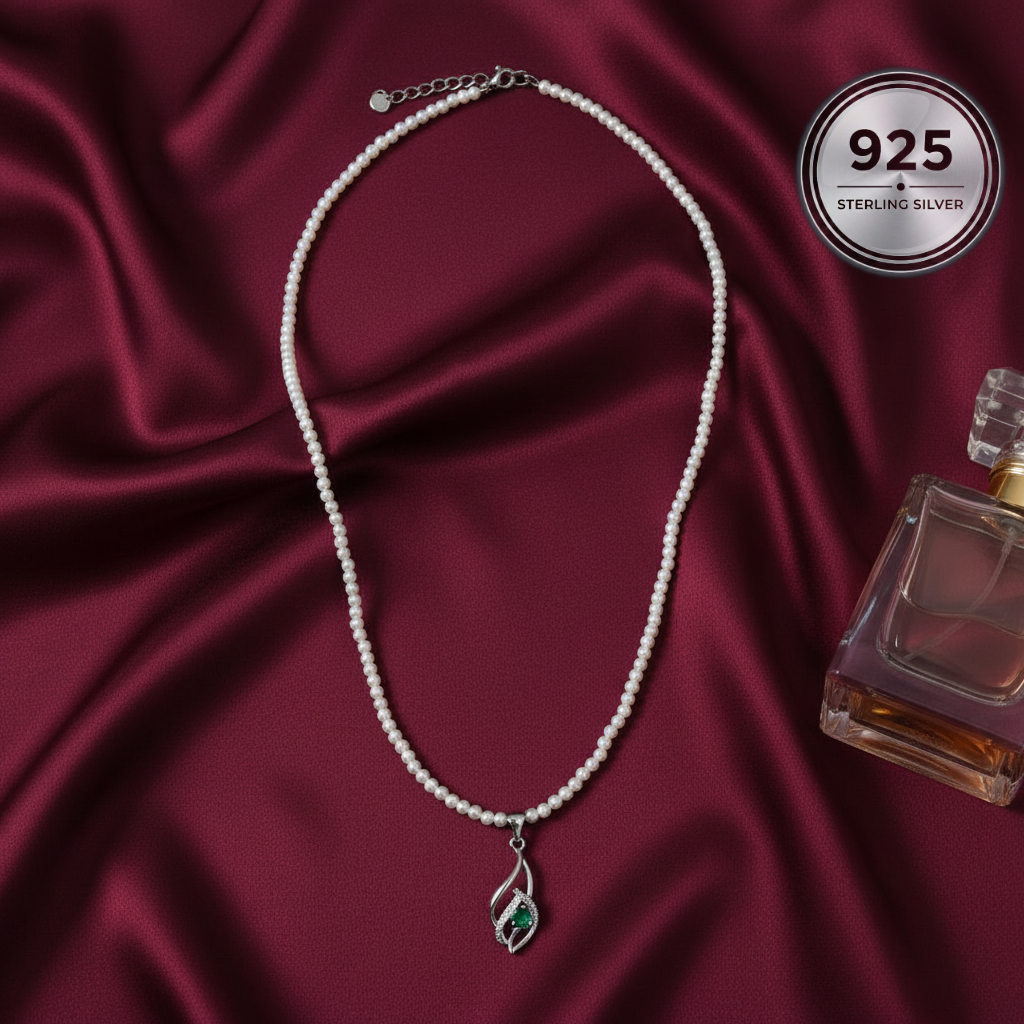 Emerald Silver Pearl Pendant