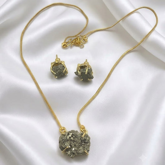 Pyrite Stone Pendant Set