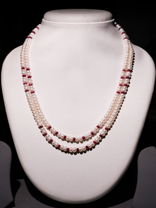 Double layer Ruby Pearl Necklace Set